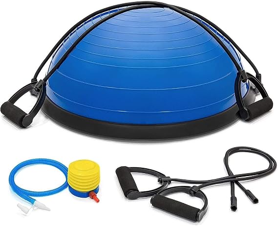 Balance Ball Balance Trainer, 23" Half Ball with 2 Resistance Bands, Half Yoga Exercise Ball Yoga Strength Exercise Fitness Platform, Stability Ball Core Training Home Workout with Bonus Foot Pump