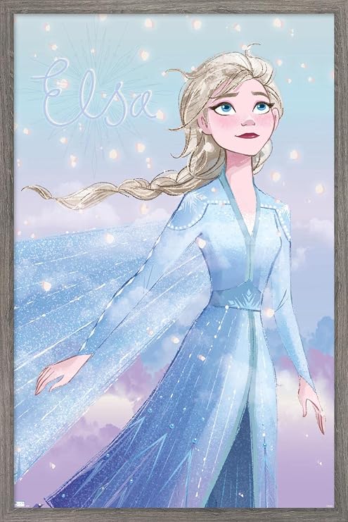 Trends International Disney Frozen - Elsa Glance Wall Poster, 14.725" x 22.375", Barnwood Framed Version