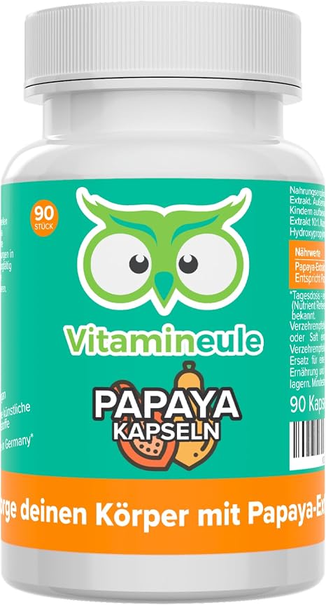Papaya Capsules – High Dose 4000 mg (400 mg 10:1 Extract) – Bioactive & Vegan – Pineapple Enzyme Papain – Produced in Germany – No Additives & Laboratory Tested Vitamineule