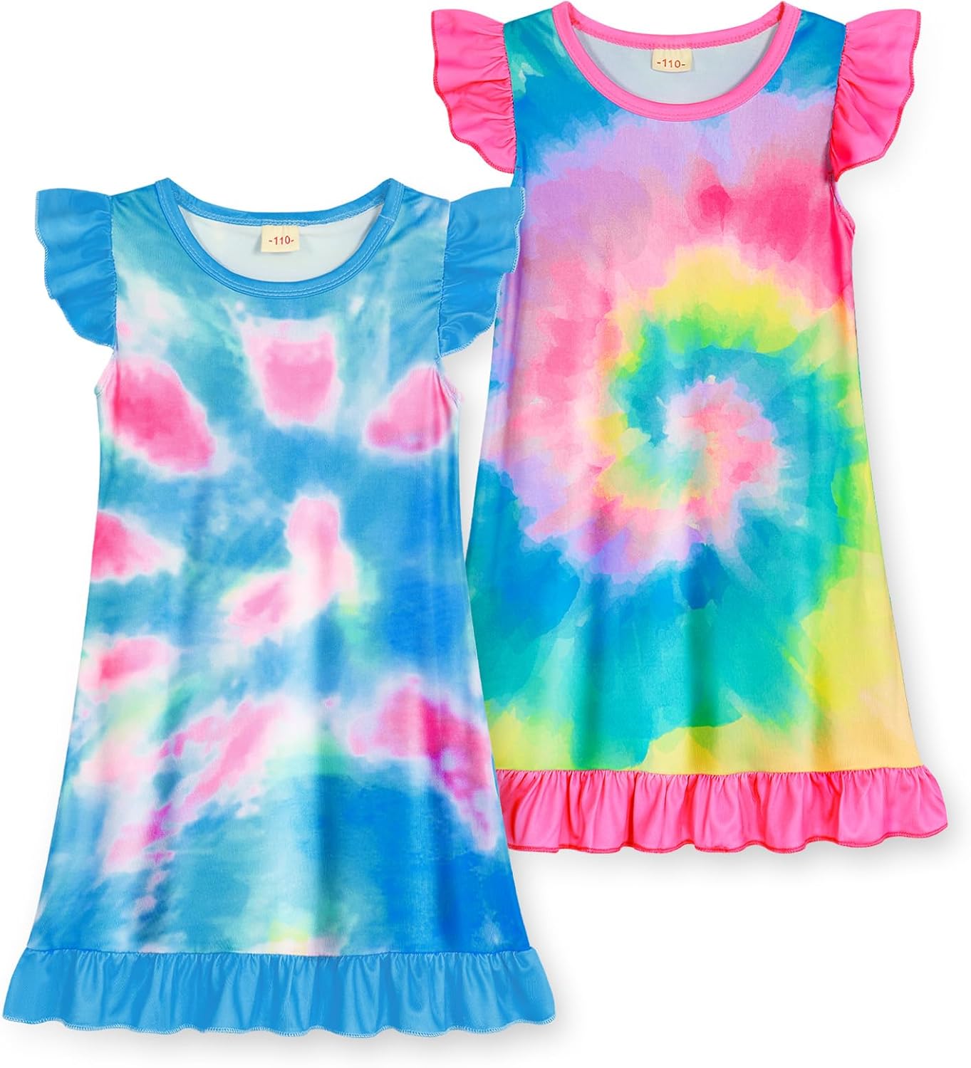 WonderBabe 2Pcs Girls Nightgowns Unicorn Pajamas Toddler Nightgown Sleepwear Flutter Short Sleeves Night Gowns for Kids
