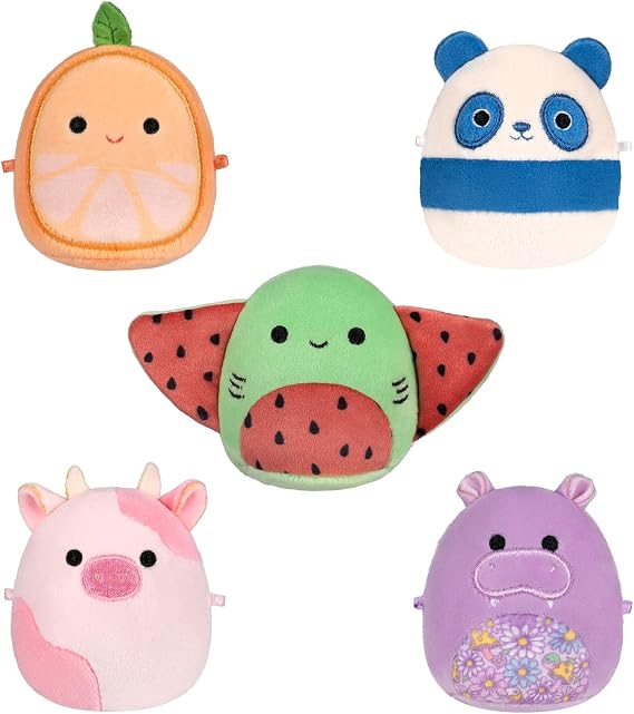 Squishmallows Original Micromallows Plush 5-Pack - Stingray, Cow, Panda, Orange & Hippo 2.5-Inch Plush