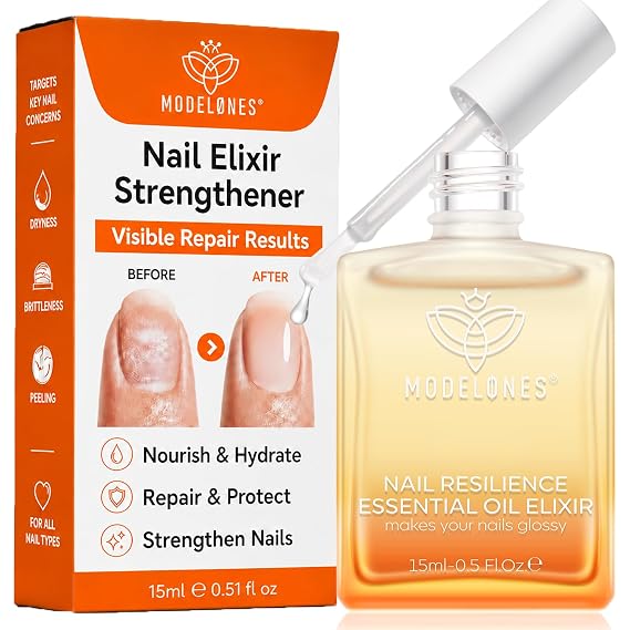 Modelones Nail Strengthener and Growth Oil, Clear Nail Repair for Damaged | Nails Hardener Extra Strong and Growth Repair Mode Gifts Strengthening Polish for Broken Nail Care Women 15ml 0.51 Fl Oz