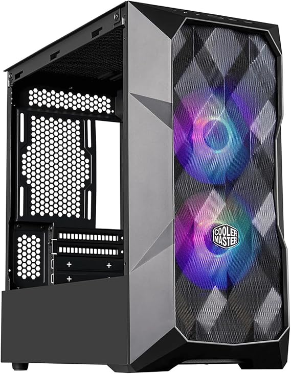 Cooler Master TD300 Mesh Micro-ATX Tower, Polygonal Mesh, Crystalline Tempered Glass, Removable Top Panel, Tempered Glass, Dual Customizable 120mm PWM ARGB Sickleflow Fans (TD300-KGNN-S00)