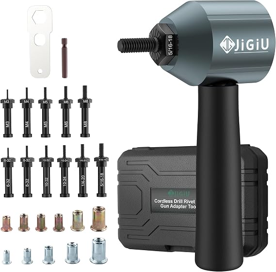 JiGiU Cordless Rivet Nut Drill Adapter Kit Electric Rivet Gun Adapter