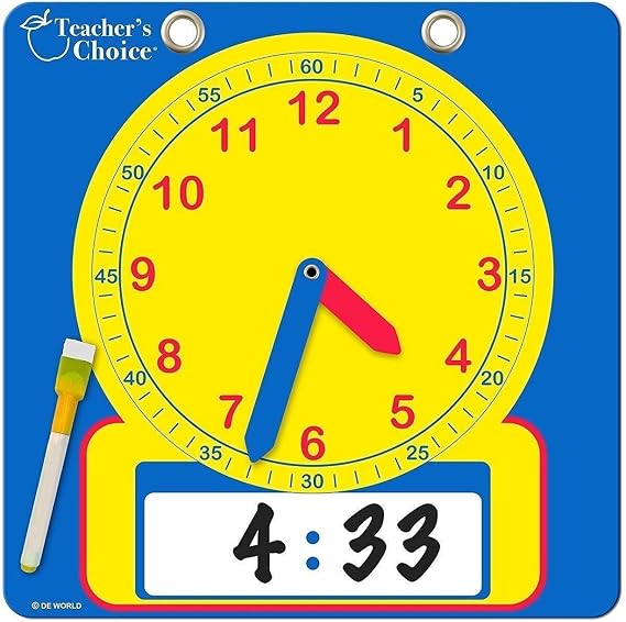Teacher's Choice Writable Dry Erase Learning Clock | Large 12" Demonstration Teaching Time Practice Clock with Dry Erase Writing Surface | Marker Included | (Blue)