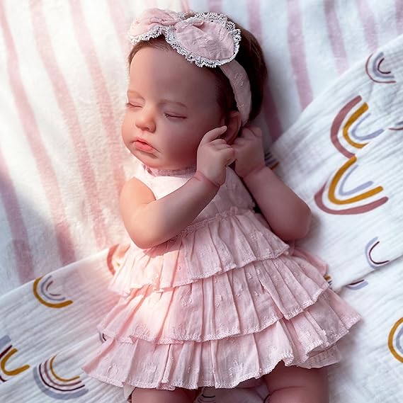 Reborn Baby Dolls Girl - 20 Inch Realistic Sleeping Newborn Doll, Lifelike Handmade Cloth Body Soft Weight Reborn Doll, Advanced Painting Gift Set for Kids 3 Years and Up