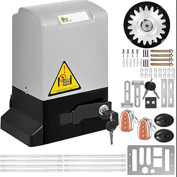 Automatic Sliding Gate Opener 600lbs Gate Opener with 2 Remote Controls, Gate Operator Hardware Kit for Security, Electric Rolling Driveway Slide Gate Motor