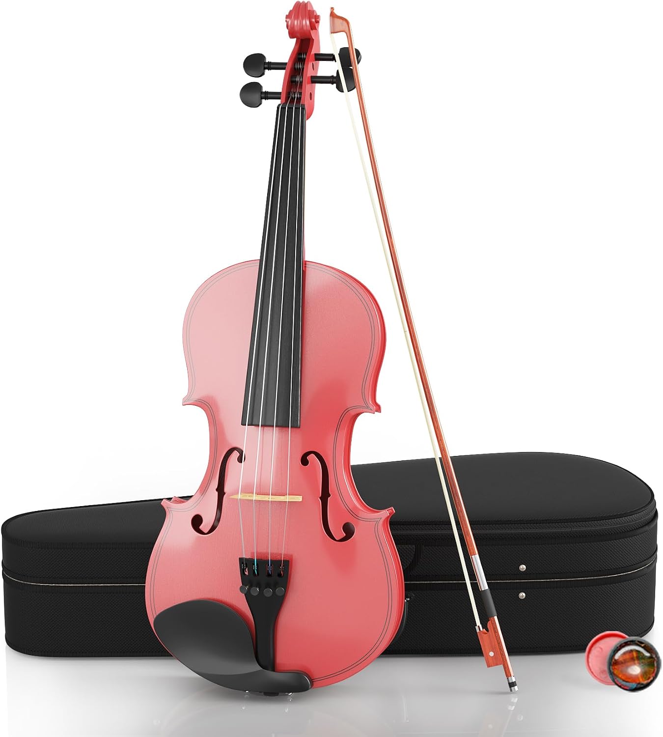 Violin 44 Full Size Kit, Beginner Violin for Adults, Young, Students, Complete Full Size Violins with Portable Case, Bow, Rosin, Pink