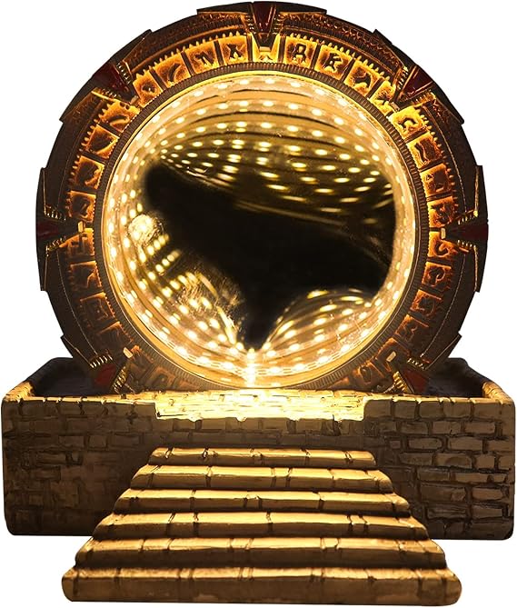Atlantis Stargate Mirror LED Night Light Star Gate 3D Time Tunnel Ring Mirror Movie Replica Model Cospaly Halloween Party Prop Resin Collectable Toy Home Decor Ornament Gift
