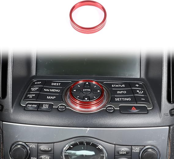 Navigation GPS Screen Button Cover Compatible with Infiniti G37 2008-2013 G35 2007-08 G25 2011 2012 Q60 2014 2015, Center Console Display Screen Button Ring Accessories(red)