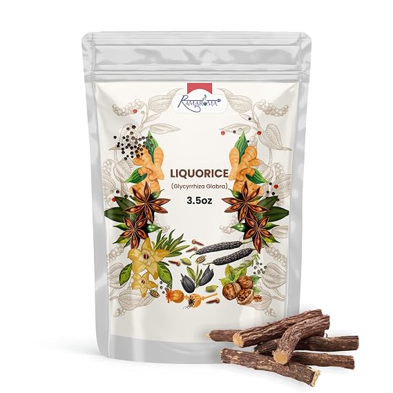 Licorice (Mulethi) Root,Glycyrrhiza glabra, Yashimadhu Dried Root Sticks, Natural SPICES 3.5oz (100g)