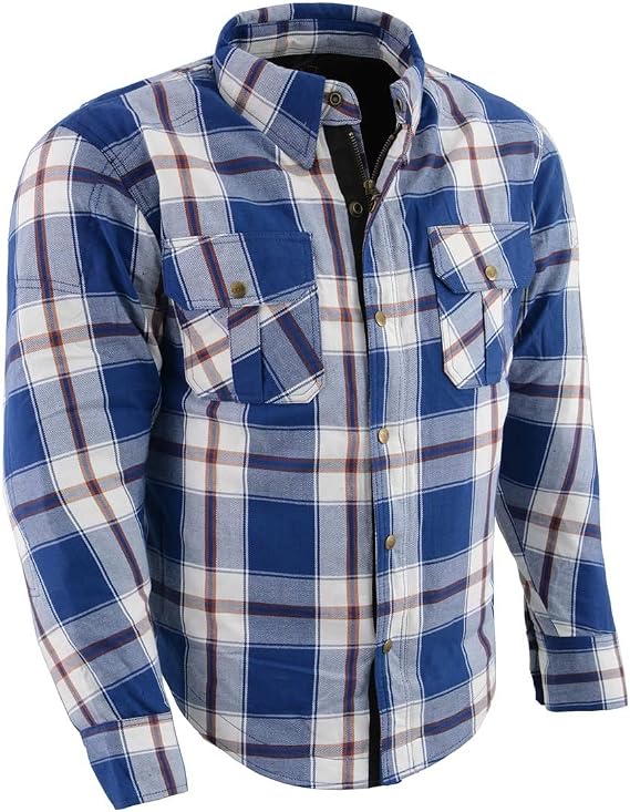 Milwaukee Leather Men's Armored Long Sleeve Flannel Biker Shirt, MPM1645 | Aramid Fiber Reinforced, Vented, Dual Closure, Protective