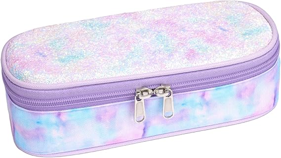 Bagseri Pencil Case for Boys - Cute Pencil Case for Kids, Large Capacity Pencil Pouch Organizer for Student Pencil Box (Glitter Purple Tie-dye)