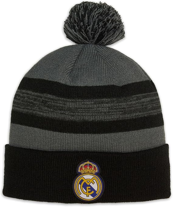 Icon Sports Compatible with Real Madrid Official Grey with Black Line Pattern Beanie