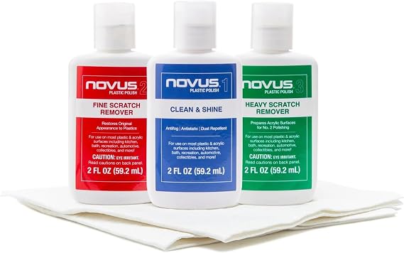 NOVUS PK1-2 | Plastic Clean & Shine #1, Fine Scratch Remover #2, Heavy Scratch Remover #3 and Polish Mates Pack | 2 Ounce Bottles