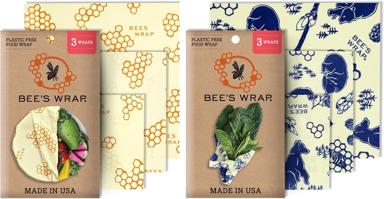 Bees Wrap Reusable Beeswax Food Wraps Made in the USA, Eco Friendly Beeswax Food Wrap, Sustainable Food Storage Containers, Organic Cotton Food Wraps, Assorted 3 Pack S, M, L- Best Sellers Bundle