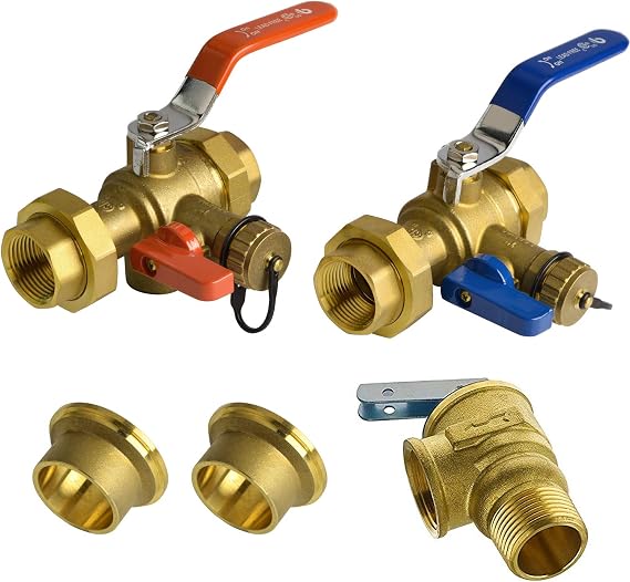 Hydro Master Tankless Water Heater Service Valve Kit with Pressure Relief Valve Included 2 pcs SWT Connections, 1-Inch IPS Isolator Clean Brass