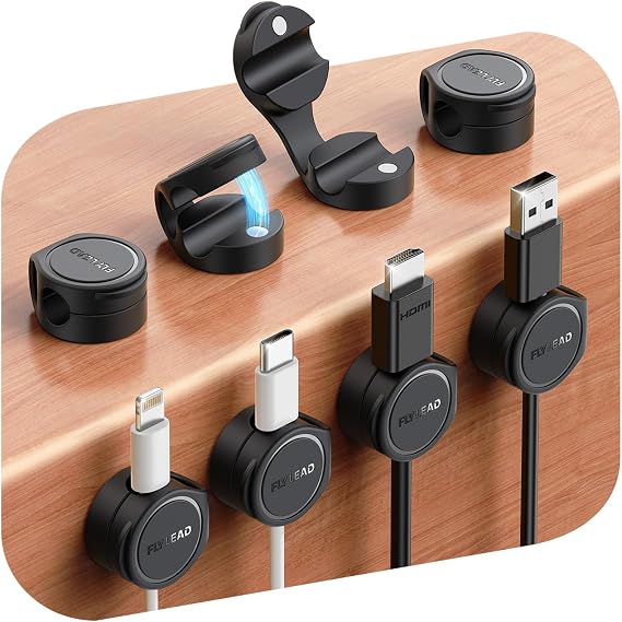 FLYLEAD 8-Pack Silicone Cord Organizer Magnetic Cable Clips, Adhesive