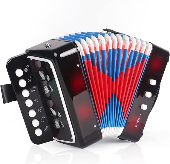 Horse Kids Accordion, 10 Keys Button Control Kid Accordions Musical Instruments for Child Children Toddlers Beginners Accordian Lightweight 7 key 3 Bass Mini Acordeon Toy Acordeones Para Minos Black