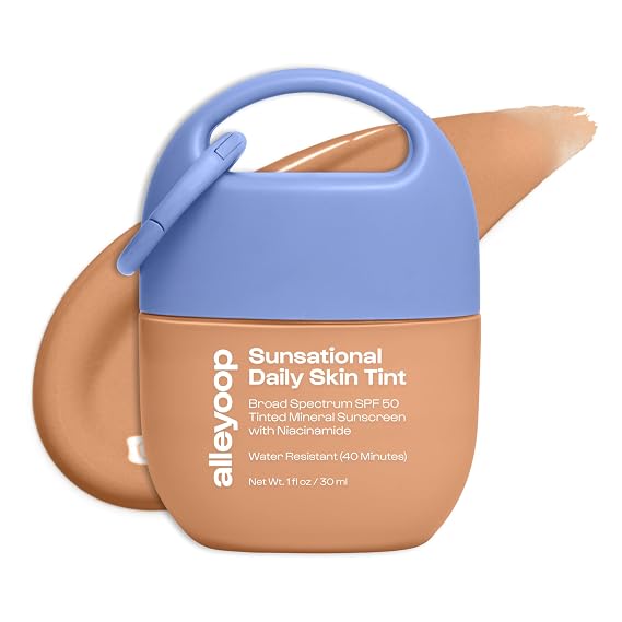 Alleyoop Sunsational Tinted Mineral Sunscreen for Face, SPF 50, Beam | 3-in-1 tinted moisturizer, sunscreen & makeup. 100% mineral SPF 50, zero white cast, niacinamide, vegan, water resistant