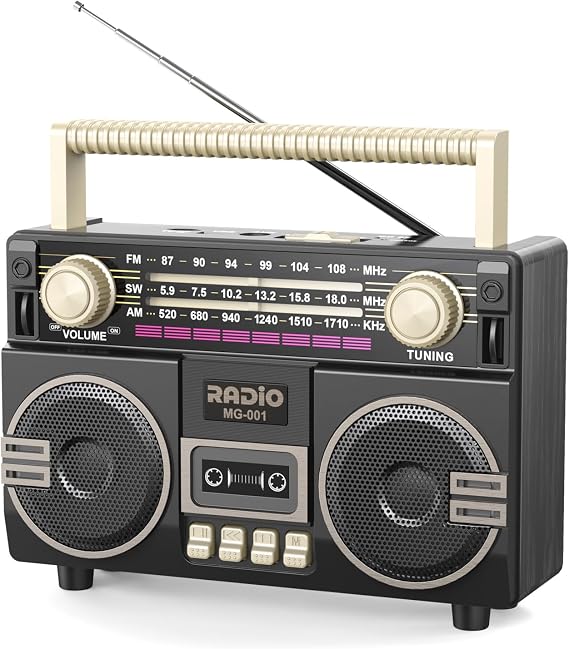 AM FM Radio Portable with Double Loudspeaker, USB-C Rechargeable Retro Radio, Transistor Radios with Excellent Reception, Large Knob Easy to Use, Radios Portable AM FM, for Seniors Home Outdoor