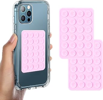 Suction Phone Case Mount, 2Pcs Silicone Phone Suction Grip Compatible with iPhone and Android Cases, Anti-Slip Hands-Free Mobile Accessory Holder, Sticky Phone Grip for Tiktok Videos and Selfies