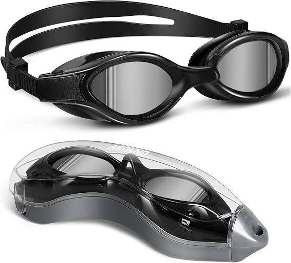 Aegend Polarized Swim Goggles, Upgraded Swimming Goggles with High Nose Bridge Soft Silicone Anti-Fog Anti-Glare No Leakage Clear Vision Adults Men Women for Swimming Sailing Surfing,Silver