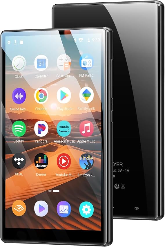 MP3 Player with Bluetooth and WiFi, 96GB 4.7" Music Player with Spotify Kids, Amazon Music, 1080P Android 13.0 System MP4 Player with Apps, Pandora, Audible, Deezer, FM Radio, up to 1TB (Black)