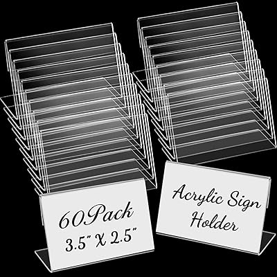 Vicenpal 3.5 x 2.5 Inches Acrylic Sign Holder Slant Back Sign Holders Clear Picture Frame Acrylic Stands L Shaped Display Stand for Office, Store, Restaurant, Horizontal 20 Pcs