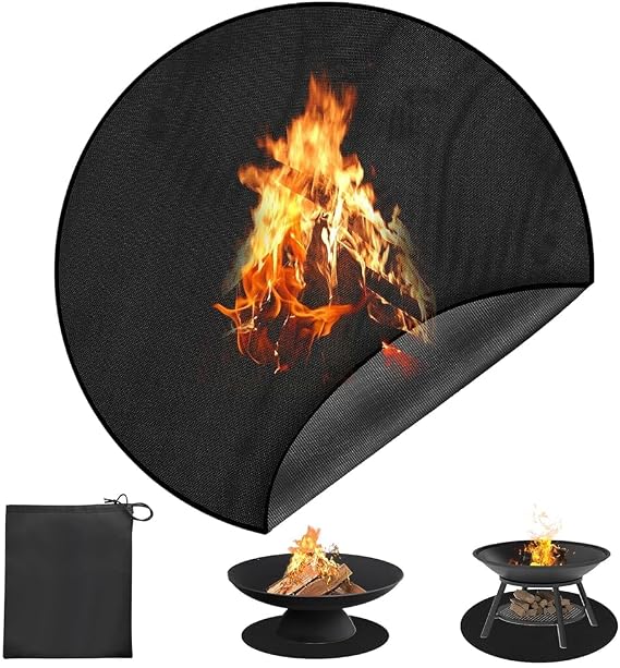 Feuerfeste Unterlage Rund 120cm/ 48zoll Feuerschutzmatte Bodenschutzmatte Hitzebeständige 2000°F Wasserdicht Feuerstellenmatte für Feuerschale Gras Terrasse Boden Camping