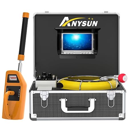 Sewer Camera with Locator, Anysun 165FT with 512HZ Locator Set and Receiver for Drain Plumbing Video Inspection 7'' LCD HD Screen Waterproof IP68 Cameras with 12pcs LED Light(8GB SD Card-DVR Record)