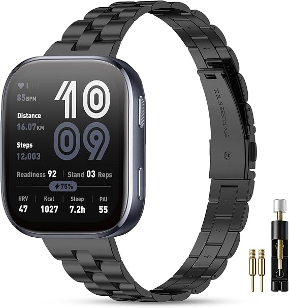 22mm ステンレススチール 腕時計バンド Amazfit Bip 6/Bip 5に対応 メタルウォッチバンド Bip 5 Unity/Active Max/Balance 2/Balance/Cheetah/GTR 4/GTR 3 Pro/GTR 3/GTR 2/GTR 2e/GTR 47mm用 男女兼用