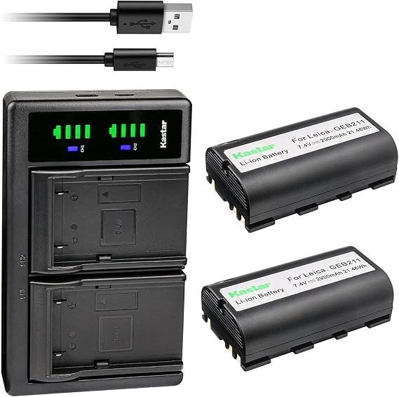 Kastar 2-Pack GEB211 Battery and LTD2 USB Charger Compatible with Geomax ZBA600 Geomax ZBA400 Geomax ZBA200 Geomax 724117 Survey Battery, Geomax Total Station Stonex R6 Stonex R6+ ZT20 ZT80 ZT80+