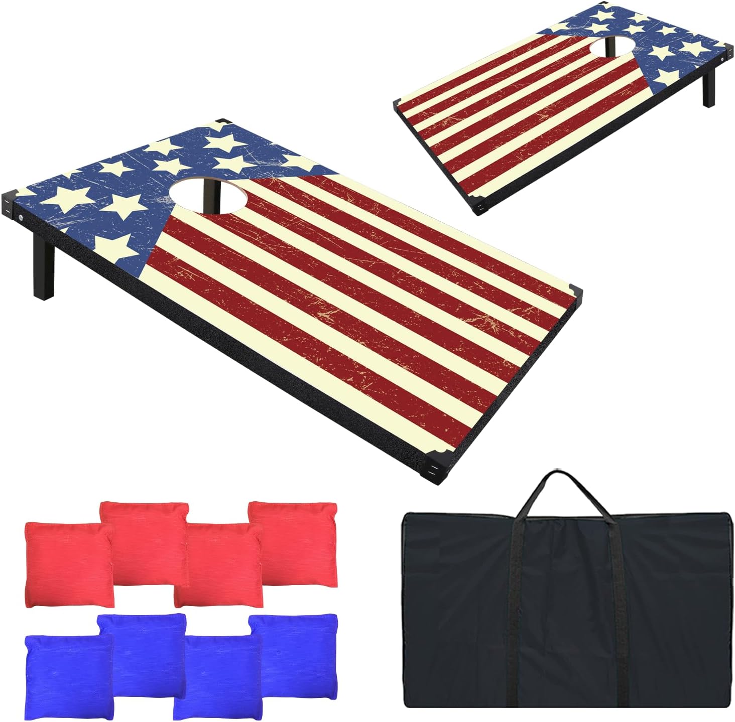 Wakefa Cornhole Set Corn Hole Boards, 3×2FT Bean Bag Toss Games Set with 8 Bean Bags and 2 Cornhole Boards, Corn Holes Outdoor Games for Adults and Family Birthday Party Game