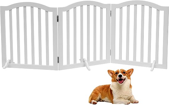 Foldable Wooden Dog Gate - 3-Panel Freestanding Pet Fence,23.6 Inches,White - Suitable for Doorways & Stairs, Indoor Pet Barrier for Small to Medium Dogs & Puppies
