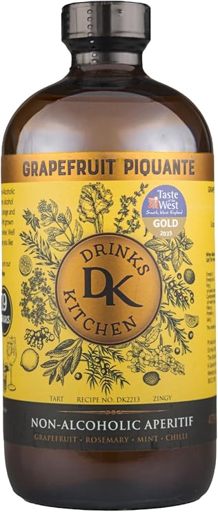 Drinks Kitchen Grapefruit Piquante Non-Alcoholic Aperitif 475ml | Botanical Distillates & Extracts | 19 Drinks | Mix with Sparkling Water or Tonic | Non-Alcoholic Spirit | Taste of the West Gold 23