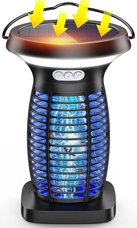 PhatroyYee Solar Bug Zapper Outdoor, 3-in-1 Mosquito Zapper Outdoor Solar Powered, Cordless Electric Bug Zapper Indoor with Night Light, Waterproof Fly Zapper for Patio Backyard Home Kitchen Camping