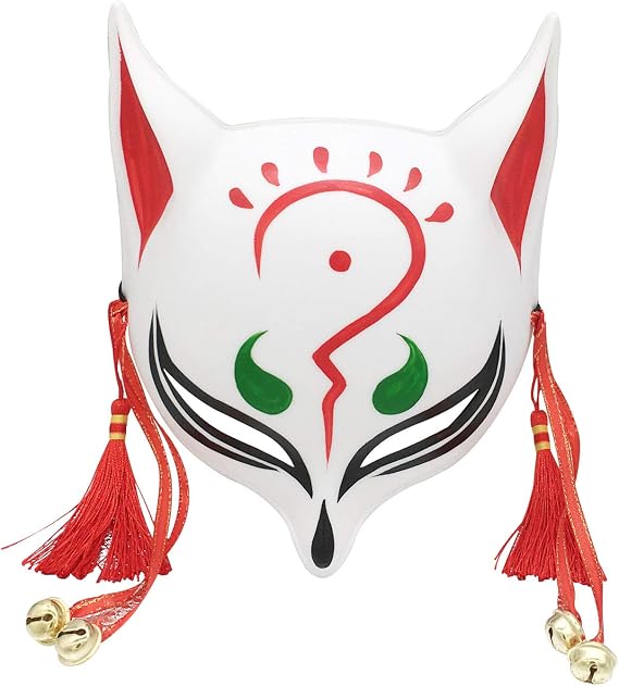 YangYong Kitsune Mask for Halloween Costume, Japanese Traditional Fox Cosplay Kabuki Masks Anime Masquerade Ball Party