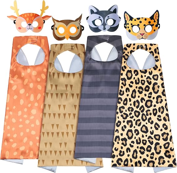 Leitee 4 Sets Safari Animal Costumes Dress up for Kids Mask and Capes for Woodland Jungle Animal Theme Party Favors Birthday Decorations Dress up Set for Kids Birthday Gifts