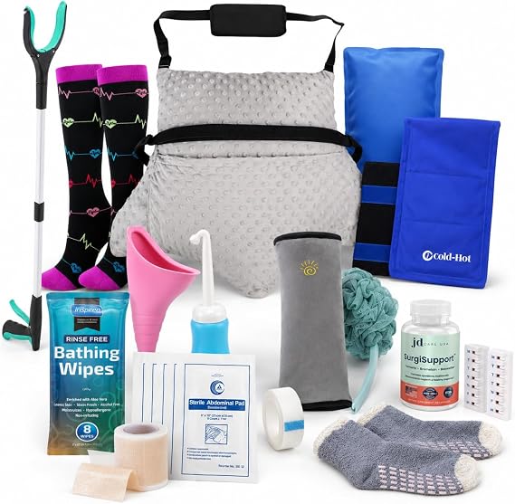 C-Section Surgery Recovery Kit, 23-Piece Supplies & Gift | A trusted, complete C-section kit or gift: SurgiSupport, grabber, peri bottle & scar care - nothing left out for new moms