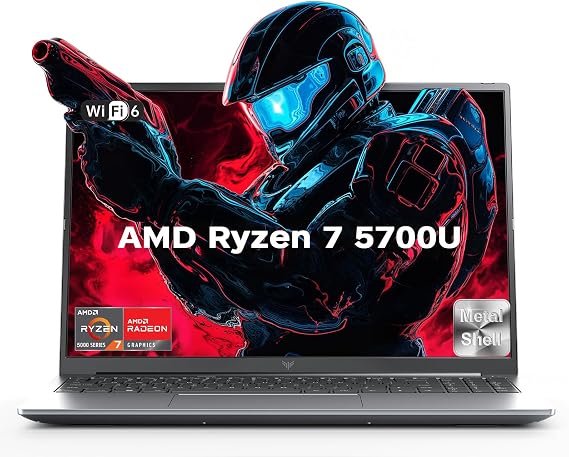 MALLRACE 2026 Light Gaming Laptop with AMD Ryzen 7 5700U 8-core (Beats i7-1265U,up to 4.3GHz),16GB DDR4 512GB SSD, AMD Radeon Graphics,WiFi 6,15.6 inch IPS Display,Webcam, AMD Laptop Computer