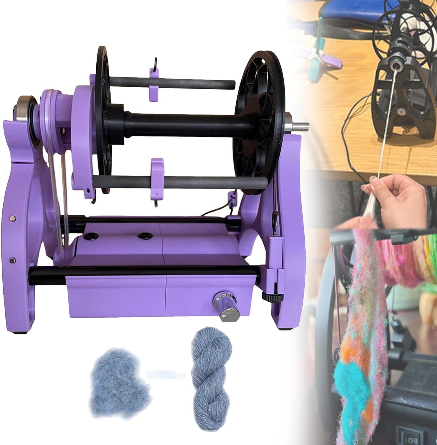 12V Electric Spinning Wheel for Wool 800rpm Max Speed,Can Forward & Reverse Switching,Aperture 12mm,Capacity 4 Oz 120 G,for Yarn Weaving Blending Roving,Purple