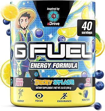 G Fuel aDrive Energy Drink Powder, Pre Workout Caffeine Mix for Gaming, Sugar Free Focus Amino, Vitamin + Antioxidants, 9.9oz Blueberry & Lemonade, 40 Servings