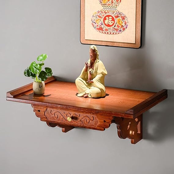 Vintage sacrificial Meditation Shrine, Wall-Mounted Decorative Altar Shelf, Buddha Statues Table with Retractable Shelf, Buddhist Altar Shelf, Buddhist Supplies.