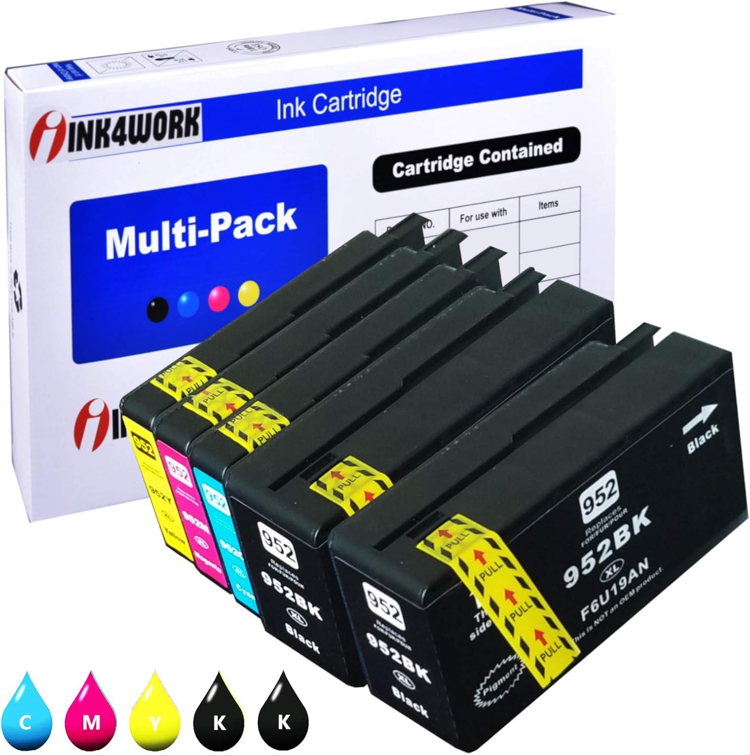 INK4WORK 5-Pack Compatible Replacement for HP 952XL 952 XL Ink Cartridge for use with OfficeJet Pro 7740 8210 8216 8218 8710 8716 8720 8726 8728 8730 8740 8745 8746 Bkx2, Cyan, Magenta, Yellow