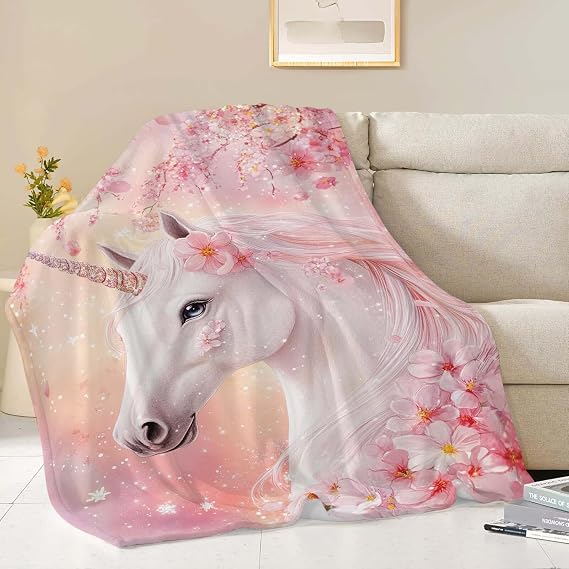 Unicorn Throw Blanket Pink Unicorn Stuff Gifts for Kids Girls Boys Adults Women Man Soft Cozy Warm Plush Fluffy Fuzzy Fleece Blanket Decor 40''X50''