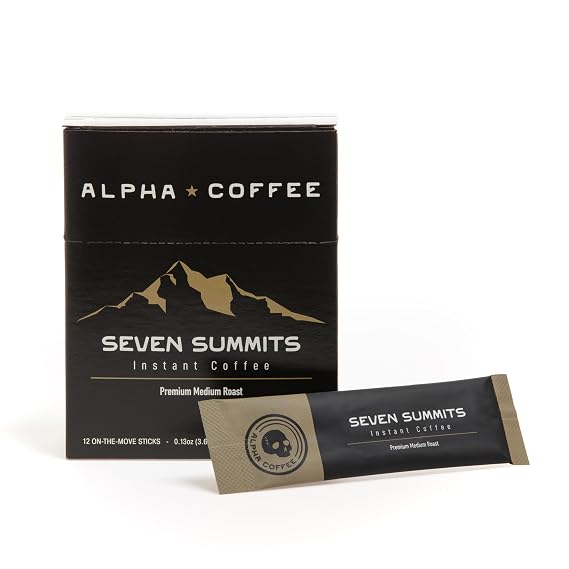 Alpha Coffee - Seven Summits Instant Coffee - 12 On-The-Move Sticks | Premium Honduran Medium Roast | 100% Arabica Coffee