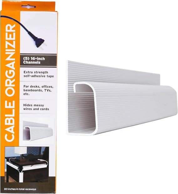 J Channel Desk Cable Organizer by SimpleCord – 5 White Raceway Channels - Cord Cover Management Kit for Desks, Offices, and Kitchens