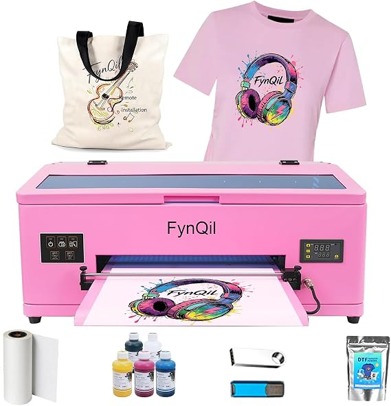 A3 L1800 DTF Printer with Film Cutter, High-Speed A3 Apparel Transfer Printing Machine with White Ink Circulation & Auto-Cleaning Includes Software (A3 L1800 Pink Printer)