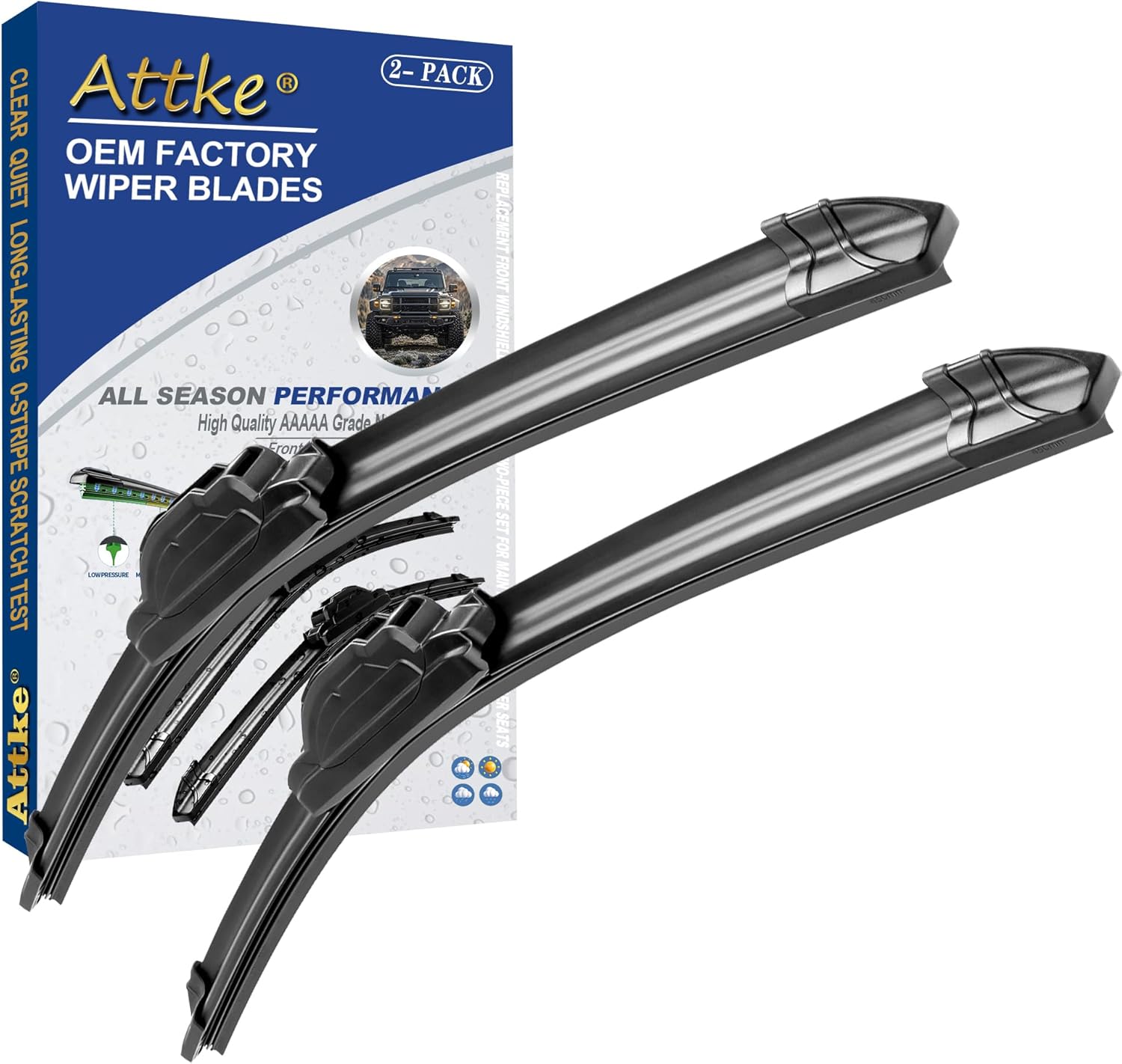 ATTKE OEM Quality Front Windscreen Wiper Blades for Ford F150 F-150 F250 F350 F-Series 2008-1999 Expedition 2006-1999 Explorer 2010-2005 Mustang 2004-99 20″20″ Front Windshield Wiper Blade Set